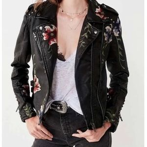 [BLANKNYC] Black Leather Jacket with Floral Embellishments
